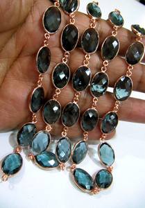 London <b>Blue</b> Topaz Quartz Oval Shape Bezel Connector Brass Chain 10x13mm Size Gold/Silver/Black Plated High Quality Wholesale - Product Image 2