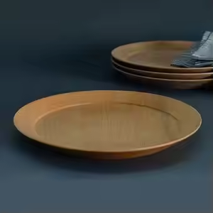 Plato de madera rústica Comedor ecológico Bandeja de madera esencial plato mate de crscent Crafts - Product Image 2