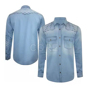 Vente en gros de chemise en jean pour hommes 2025 conception personnalisée bas quantité minimale de commande pas cher prix chemise en jean pour hommes - Product Image 4