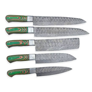 Ensemble de couteaux de cuisine en acier Damas faits à la main, 5 pièces, avec étui en cuir et manche en bois forgé à la main - Product Image 1