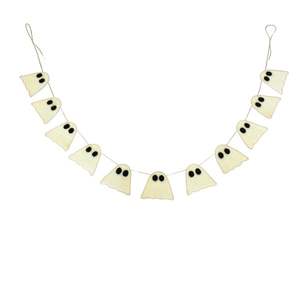 Guirlande en feutre faite à la main, artisanale, en laine, guirlande blanche fantôme, guirlande en feutre d'Halloween, faite à la main - Product Image 2