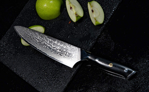 Cuchillo de Chef Damasco profesional personalizado al por mayor mango negro Funda de estilo japonés de alta calidad servicio OEM ODM precio de fábrica - Product Image 5