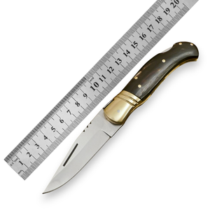 Couteau pliant utilitaire en acier inoxydable avec verrouillage arrière, manche en corne de taureau, étui en cuir, pour la chasse, le camping, qualité industrielle, ODM - Product Image 1