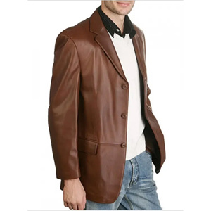 Blazer de cuero a la moda para hombre hecho a medida Blazer de cuero a la moda para hombre Blazer de cuero ajuste informal de alta calidad producto de Venta caliente - Product Image 2