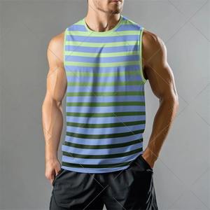 Camiseta sin mangas informal con estampado 3D degradado a rayas para hombre, chaleco de moda de secado rápido para verano, camiseta sin mangas transpirable para gimnasio - Product Image 6