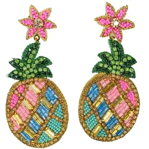 pineapple seed bead fruit crystal gem statement gift drop earrings