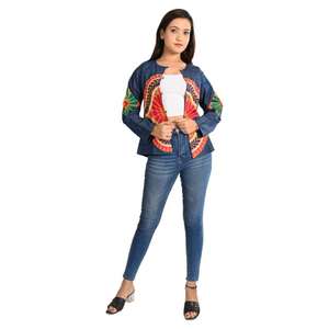 Autumn Spring Boho Women's Handmade Denim Jacket Indian Style Cotton Short <b>Coat</b> Embroidery Breathable Casual Party Wear Winter - Product Image 1