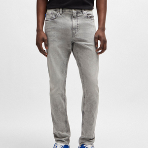 Pantalons tendance pour hommes, pantalons en jean, coton respirant, denim uni lavé, coupe droite, taille élastique, jeans personnalisés, service OEM - Product Image 1