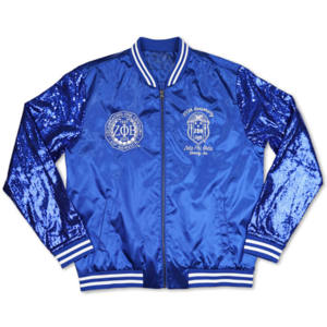 Chaqueta Lentejuelas Centenario ZPB-Azul | Chaqueta 100% Poliéster Zeta Phi Beta 100 Aniversario con Detalles Bordados y Lentejuelas - Product Image 1