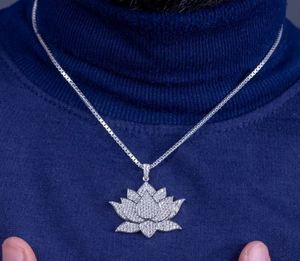 Moissanite Collier Lotus Glacé pour Femmes Filles Pendentif Fleur de Lotus en Argent Sterling 925 avec Chaîne Bling Bijoux Hip Hop - Product Image 2