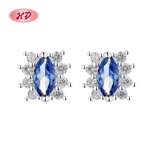Wholesale Women Jewelry Flower Blue Cubic Zirconia Sterling Silver Stud Earrings S925