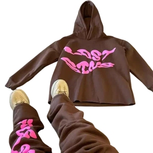 Venta caliente Sweatsuit pantalones de chándal acampanados y conjuntos de Sudadera con capucha Puff estampado chándal apilado Flared Jogger Pant Hoodie Set para hombres - Product Image 2