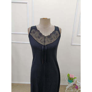 Chemise de nuit longue côtelée épaisse pour femme Jane's, col en dentelle délicat, bretelles réglables, douce et respirante en Spandex/Coton - Product Image 6