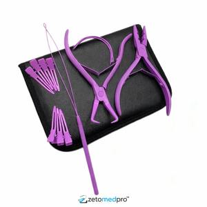 Kit d'extension de cheveux à nouer à la main avec des outils en acier inoxydable orange, aiguille à coudre, pinces, ciseaux - pour extensions de cheveux humains - Product Image 2