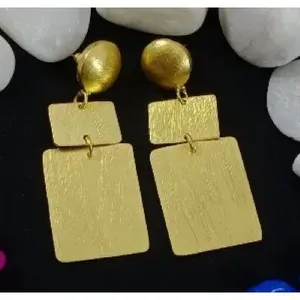 Geometric Gold Plated Brass Drop <b>Earrings</b> Trendy <b>Opal</b> Studs for Party Gift - Product Image 1