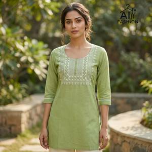 Kurti Corto Semi-Cosido de Seda Georgette Pesada con Bordado y Trabajo de Hilo, Diseño Moderno para Mujer, Ropa de Fiesta - Product Image 6