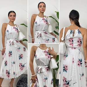 Vestido Transpirable con Cordones y Estampado de Rosas, Cuello Halter y Cintura Natural 2158 - Product Image 2