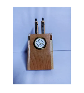Portalápices de madera de acacia 100% Portalápices de madera real logotipo personalizado aceptado con reloj producto más vendido - Product Image 3