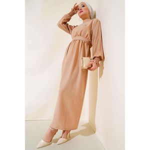 Robe en lin à manches plissées Latte - Product Image 3