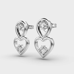 IGI Certified Lab Grown Round Diamond Heart <b>Drop</b> Earrings Solid 925 Sterling Silver Double Heart Diamond Earrings for Women - Product Image 1
