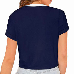 Vente en gros de femmes printemps été court plaine t-shirt haut confortable respirant vierge avec motif solide dames haut court - Product Image 2