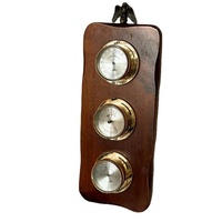 Baromètre mural vintage mécanique Art Déco double face en bois et métal avec affichage de la température