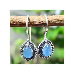 925 Solid Sterling Silver Natural Gemstones Pear Cut Aquamarine Bezel Dangle Fine Jewelry Earring For Woman On Her Wedding