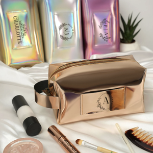 Custom Gold Glitter Makeup Bag, Personalized Leather Cosmetic Pouch Personalized Bridesmaid Makeup Bag - Product Image 3