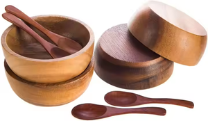 ชามไม้สำหรับใส่เครื่องปรุงอาหารแบบจุ่มทรงกลมไม่มีชามไม้สีน้ำตาลโดยงานฝีมือรูปพระจันทร์เสี้ยว - Product Image 3
