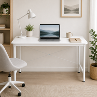 Table blanche moderne avec pieds en métal, bureau minimaliste pour bureau à domicile, salle d'étude, cuisine et salle à manger