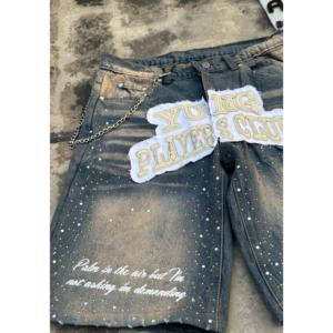 Distress Patch <b>Work</b> Custom Made OEM Wholesale Fashion Streetwear Denim Jorts Embroidery Patch Rhinestone Embellished Design - Product Image 2