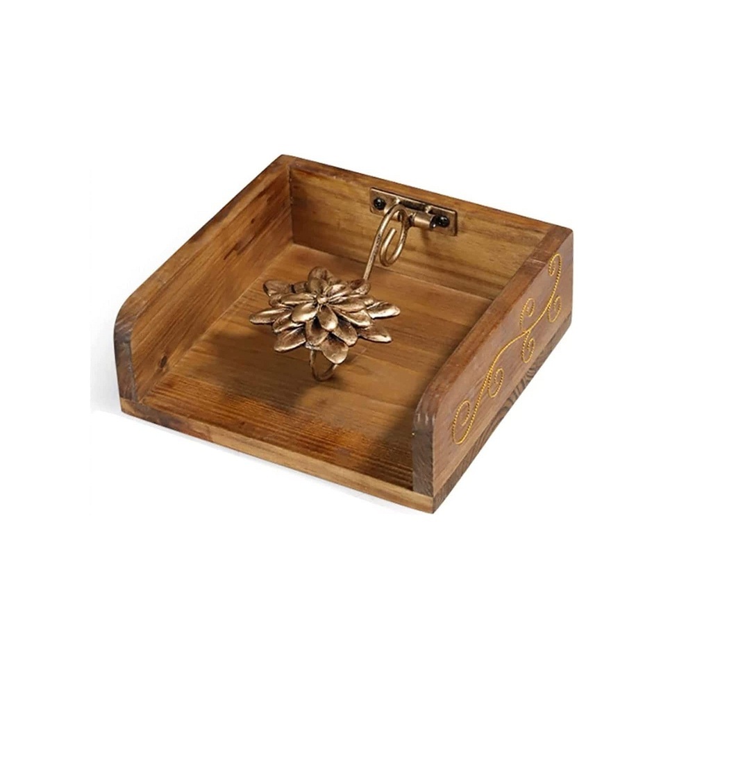 LAVAUX DESIGNS Porte-Serviettes En Bois D'Acacia Et Résine Transparente - 15,2 X 12,7 X 6,3 Cm - Organisation Rustique Et Élégante Pour Cuisine Et Salle à Manger