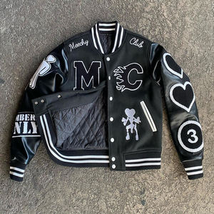 Chenille Embroidery Patches Leather Sleeves Streetwear Varsity Winter Jacket Men's Wool Letterman Varsity Jackets Stand Collar - Product Image 3