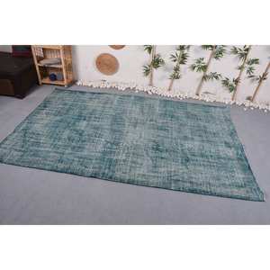 Alfombra turca Vintage azul moderna, 5,7x9,1 pies, lana, látex, respaldo, felpa, altura, Patchwork Rectangular para pasillo de coche - Product Image 2