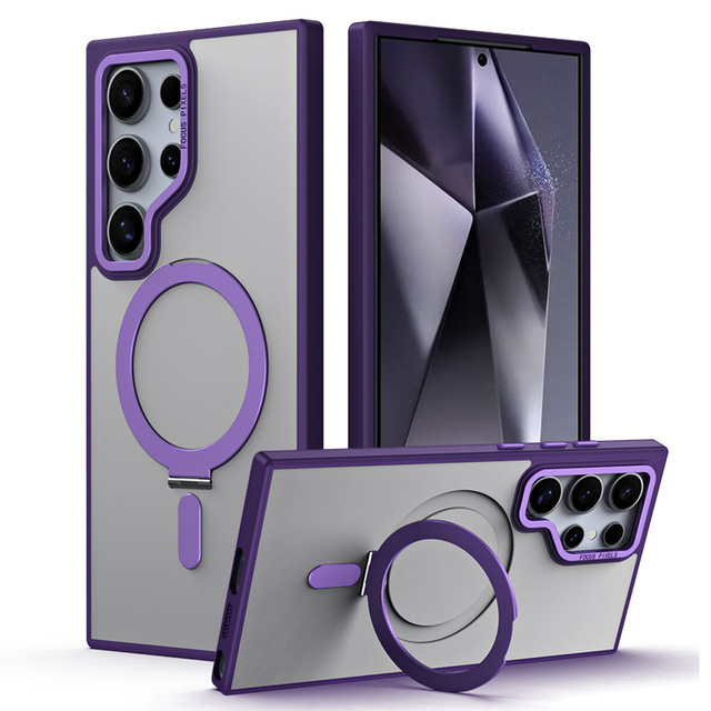 Strong N52 Magnetic Phone Cover for Galaxy S25 Ultra Aluminum Rotatable Ring Case for Samsung S25 Ultra Bracket Phone Case