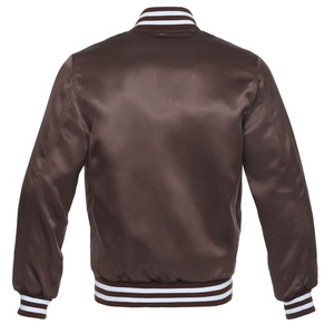Chaqueta Bomber de satén de poliéster 100% marrón oscuro Letterman béisbol elegante diseño personalizado soporte puño cuello acanalado Fondo invierno - Product Image 2