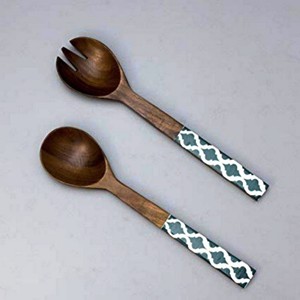 Ensemble de 2 serveurs à salade en résine, finition mate marbrée marron, ensemble de serveurs à salade en bois naturel avec 2 spatules, ustensiles durables faits à la main - Product Image 3