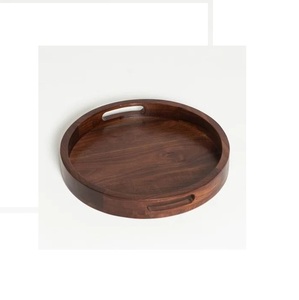 Lot de 3 plateaux de service en bois avec poignées dorées Finition foncée et plateau à café en bois naturel pour hôtels et restaurants - Product Image 2