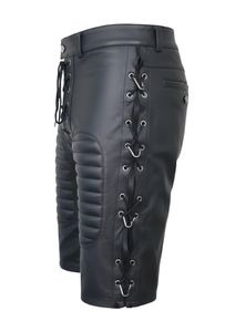 กางเกงขาสั้นหนังแท้ผู้ชายแบบผูกเชือก ดีไซน์ลายควิลท์ - Product Image 3