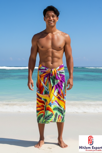 Pareo Hawaiano para Hombre de Polinesia, Sarong Ligero de Satén de Poliéster, Cubierta de Playa, Diseño Personalizado - Product Image 5