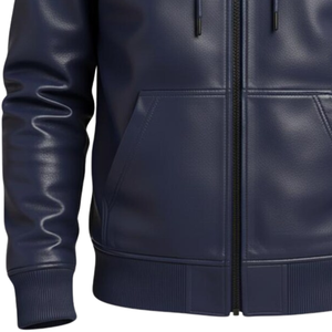 Sweat à capuche en cuir bleu marine de haute qualité, veste à capuche en simili cuir premium, fermeture éclair intégrale, streetwear décontracté d'hiver, fournisseur en gros - Product Image 4