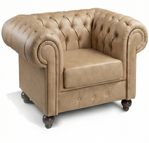 Modern Tufted PU Leather Armchair Chestir with Wooden Legs for Living Room Home Office & Bedroom Furniture - Product Image 2