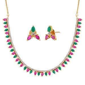 Pralhad Rose et Vert Pota Pierre Laiton Collier Bijoux De Mode Set-FBP0023 - Product Image 1