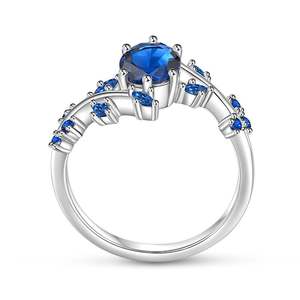 Bague de fiançailles Jeulia plaquée or rose avec feuille ovale et grappe de saphirs - Product Image 3