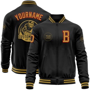 Bomber personnalisé noir vieux or-rouge Varsity Letterman veste à glissière coupe-vent Streetwear veste Varsity vintage pour hommes - Product Image 1