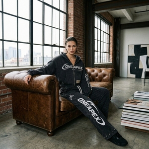 <b>Black</b> Graphic Zip Up Hoodie Sweatpants Tracksuit Set Streetwear Two Piece <b>Jogger</b> Outfit Wholesale OEM Manufacturer - Product Image 5