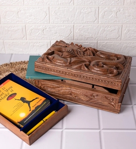 Boîte de rangement design Dragon sculpté en bois de noyer boîte de rangement avec un couvercle à charnière boîte à trésor à mémoire pour l'artisanat - Product Image 4