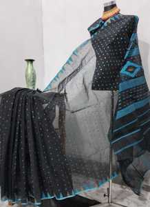 Exclusivo Deshi Dhakai Jamdani Sharee Calidad de exportación para mujeres JAMDANI FABRIC Blue GREEN Golden Sky Blue de Bangladesh - Product Image 2