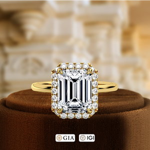 Anillo de Compromiso Solitario con Diamante Cultivado en Laboratorio de Corte Esmeralda de 1 Quilate, Anillo de Boda con Halo de Diamantes, Oro Sólido de 14K, Anillo Nupcial Certificado por IGI - Product Image 2