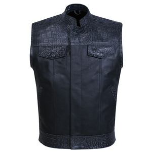 Motorcycle Leather Vest Breathable Perforated Black Genuine Leather Sleeveless Winter Biker Jacket Customizable - Product Image 2